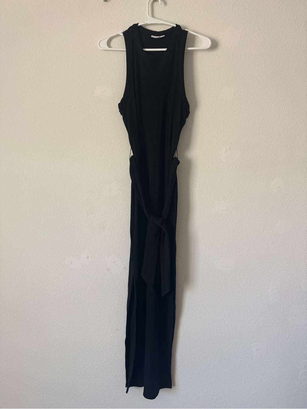 Bar III Black Ribbed Tie-Waist Maxi Dress